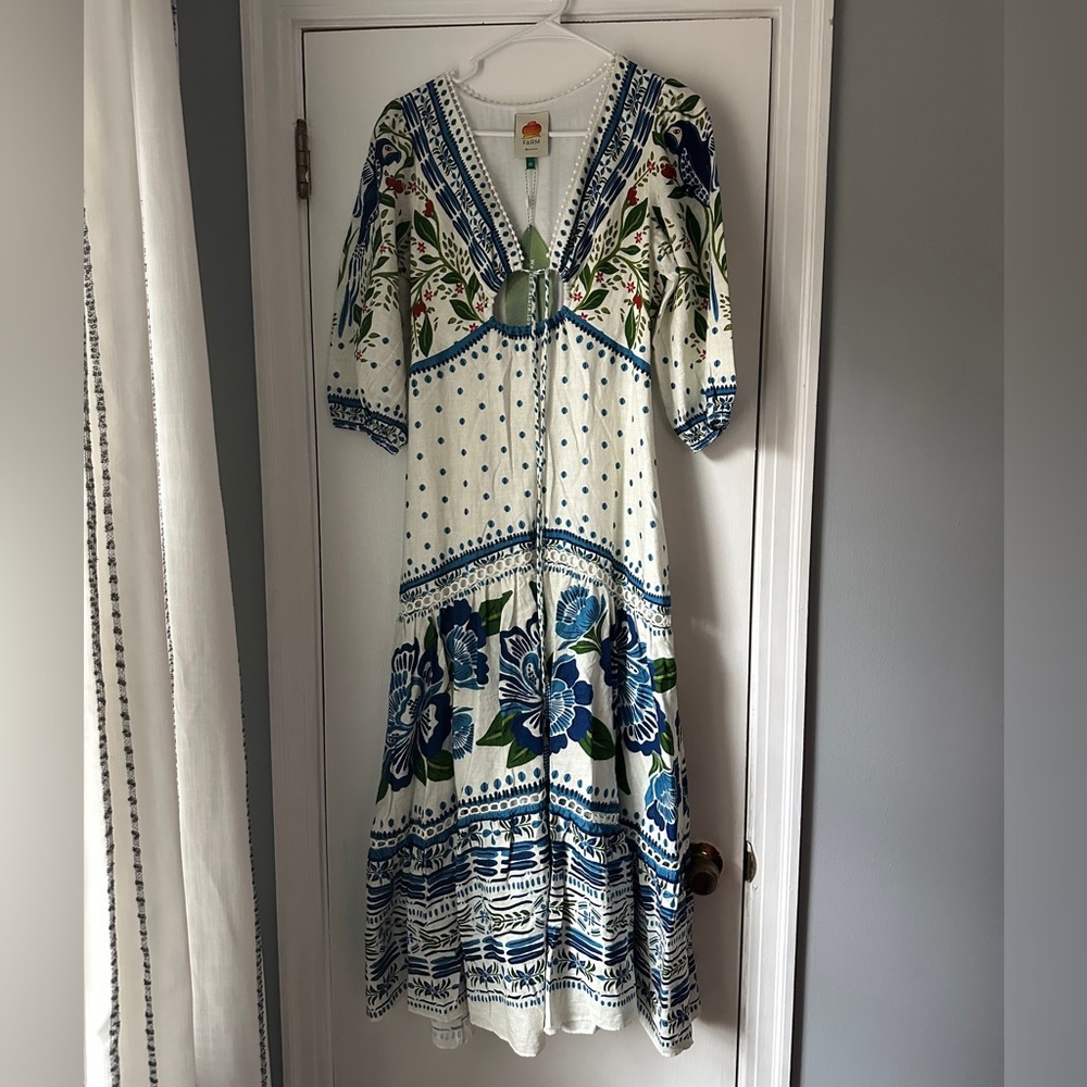 FARM Rio Off White Macaw Flight Maxi Dress